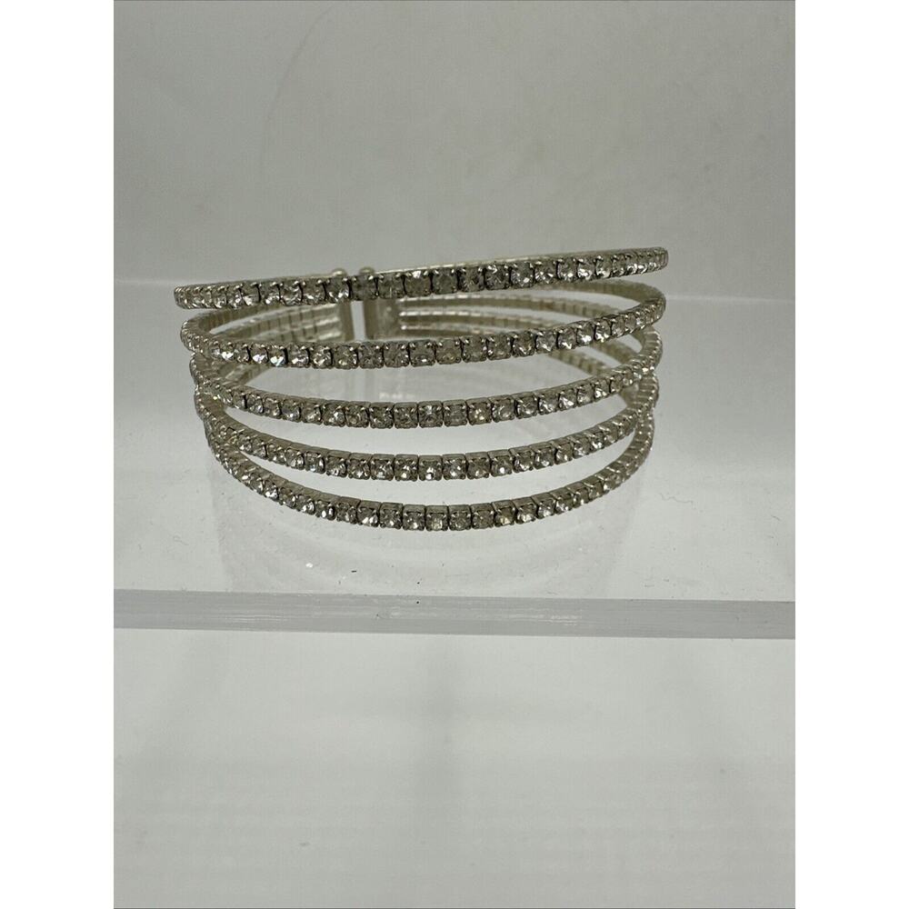 Costume Jewelry Bracelet Cuff Rhinestone Memory Wire Multistrand Elegant